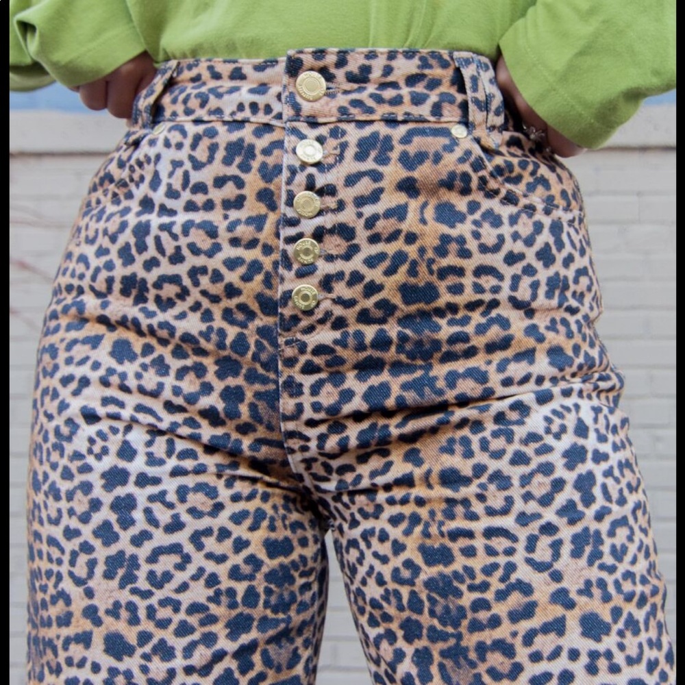 House of Sunny Leopard Print Jeans with Gold Buttons